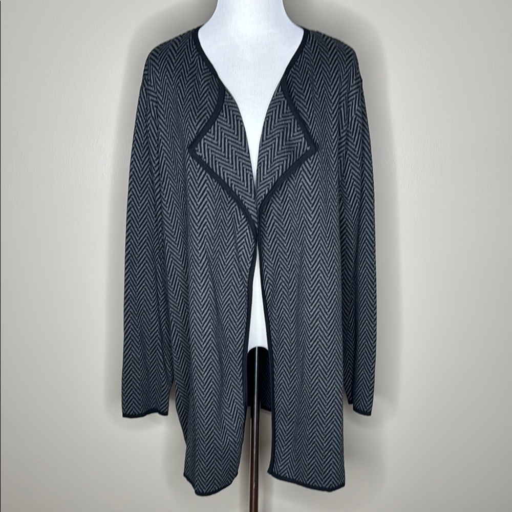 Vince Camuto womens open front herringbone cardigan sweater gray/black size XXL